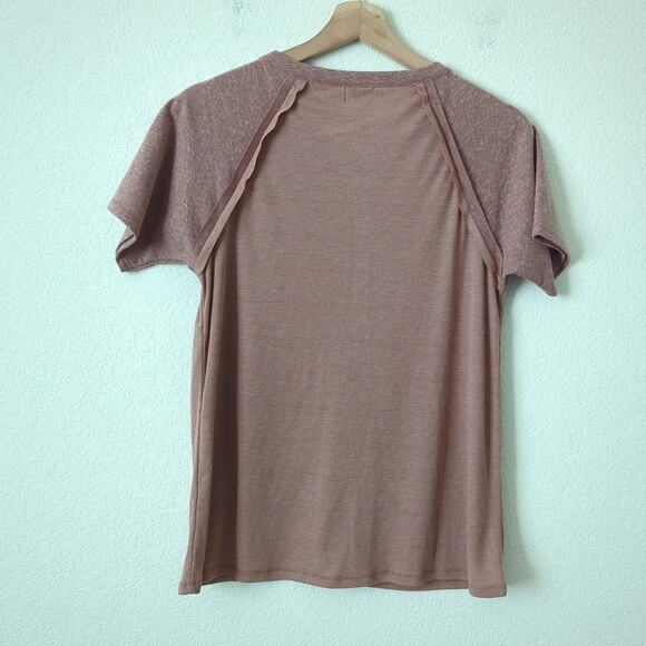 NWT BKE Women's Dusty Pink Ribbed Henley Button Down Short Sleeve Top Small NEW - Picture 2 of 6